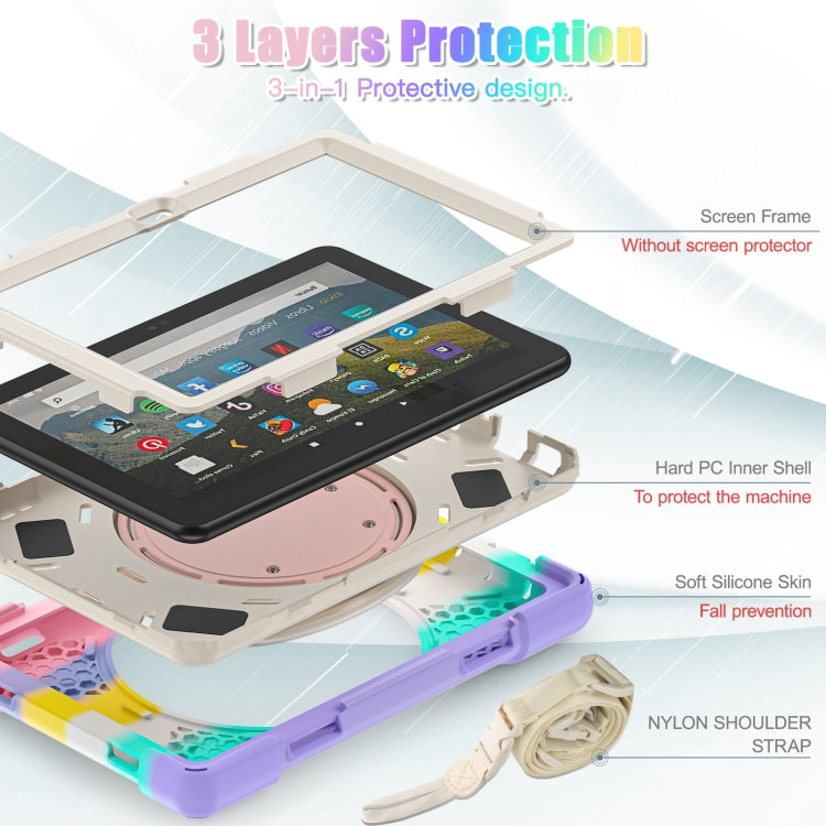 For Amazon Fire HD 8 2022 Silicone + PC Protective Tablet Case with Holder & Shoulder Strap(Colorful Pink) - Amazon by PMC TechLife | Online Shopping South Africa | PMC TechLife | Buy Now Pay Later Mobicred
