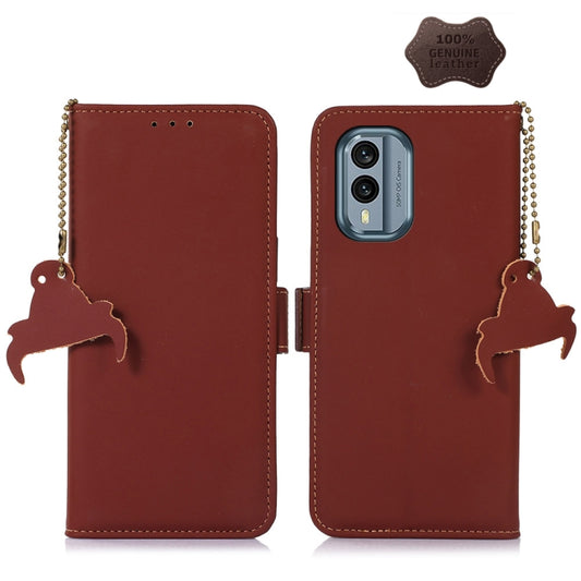 For Nokia X30 5G Genuine Leather Magnetic RFID Leather Phone Case(Coffee) - Nokia Cases by PMC Jewellery | Online Shopping South Africa | PMC Jewellery | Buy Now Pay Later Mobicred