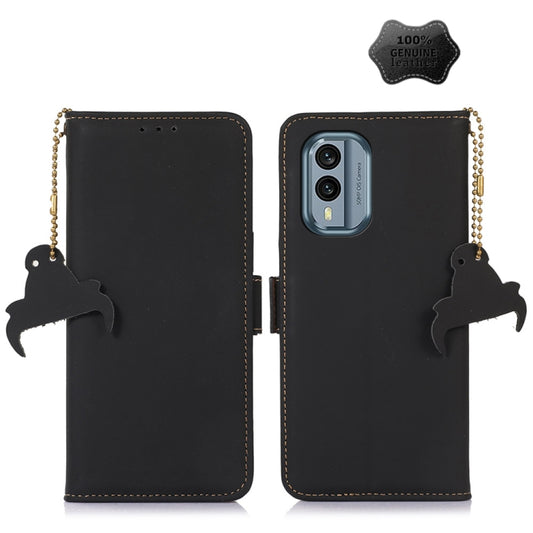 For Nokia X30 5G Genuine Leather Magnetic RFID Leather Phone Case(Black) - Nokia Cases by PMC Jewellery | Online Shopping South Africa | PMC Jewellery | Buy Now Pay Later Mobicred