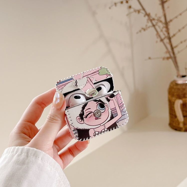 For AirPods 1/2 Wearing Hat Girl Pattern PU Leather Wireless Earphone Case - For AirPods 1/2 by PMC Jewellery | Online Shopping South Africa | PMC Jewellery | Buy Now Pay Later Mobicred