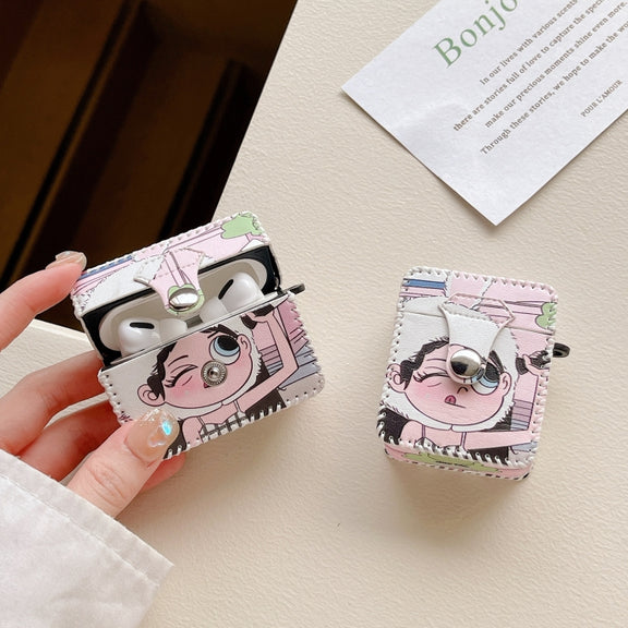 For AirPods 3 Wearing Hat Girl Pattern PU Leather Wireless Earphone Case