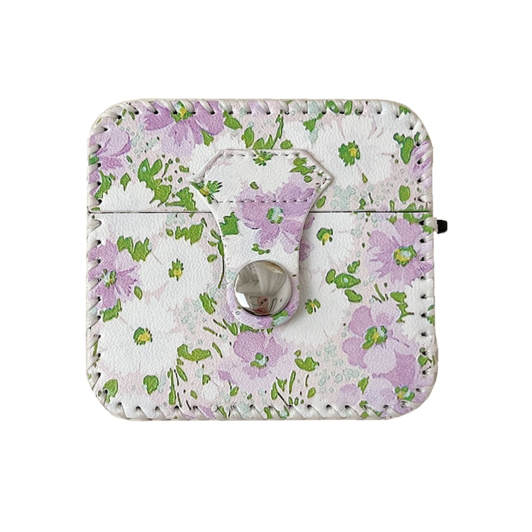 For AirPods Pro PU Leather Wireless Earphone Case(Purple White Flowers) - For AirPods Pro by PMC Jewellery | Online Shopping South Africa | PMC Jewellery | Buy Now Pay Later Mobicred