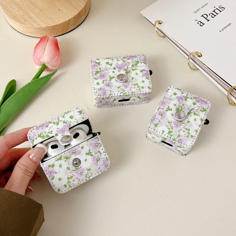 For AirPods Pro PU Leather Wireless Earphone Case(Purple White Flowers)