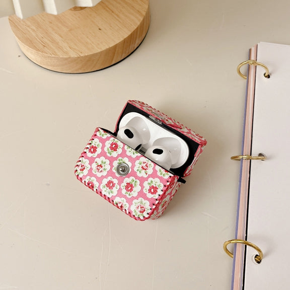 For AirPods Pro 2 PU Leather Wireless Earphone Case(Little Red Flower)