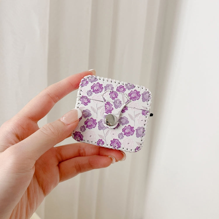 For AirPods Pro 2 PU Leather Wireless Earphone Case(Purple Flowers) - For AirPods Pro 2 by PMC Jewellery | Online Shopping South Africa | PMC Jewellery | Buy Now Pay Later Mobicred