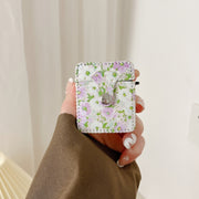 For AirPods 1/2 PU Leather Wireless Earphone Case(Purple White Flowers)