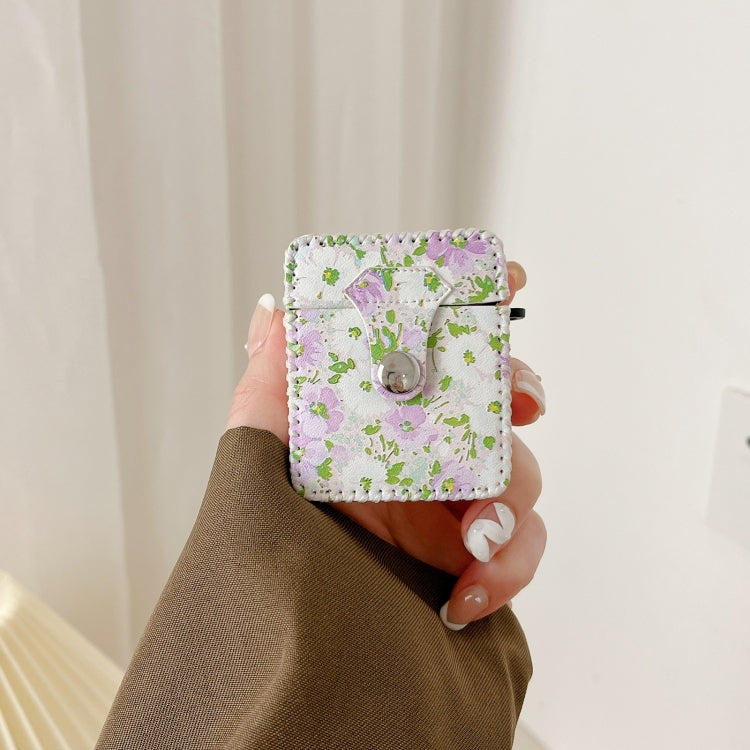 For AirPods 1/2 PU Leather Wireless Earphone Case(Purple White Flowers)