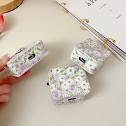 For AirPods 1/2 PU Leather Wireless Earphone Case(Purple White Flowers)