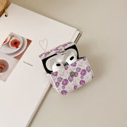 For AirPods 1/2 PU Leather Wireless Earphone Case(Purple Flowers)