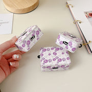 For AirPods 1/2 PU Leather Wireless Earphone Case(Purple Flowers)