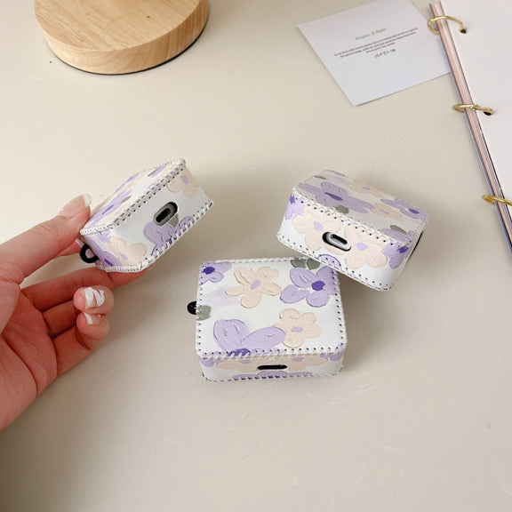 For AirPods 1/2 PU Leather Wireless Earphone Case(Oil Painting Flowers)