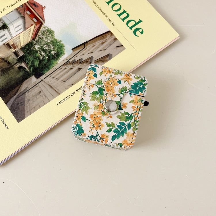 For AirPods 3 PU Leather Wireless Earphone Case(Yellow Flower) - For AirPods 3 by PMC Jewellery | Online Shopping South Africa | PMC Jewellery | Buy Now Pay Later Mobicred