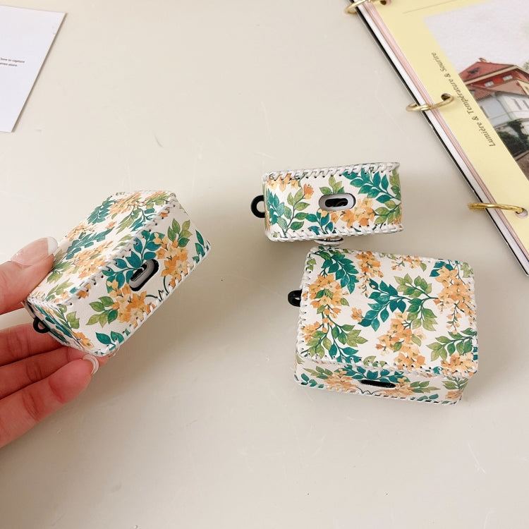 For AirPods 3 PU Leather Wireless Earphone Case(Yellow Flower) - For AirPods 3 by PMC Jewellery | Online Shopping South Africa | PMC Jewellery | Buy Now Pay Later Mobicred