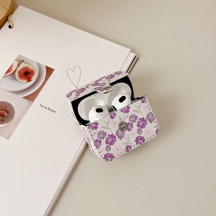 For AirPods 3 PU Leather Wireless Earphone Case(Purple Flowers) - For AirPods 3 by PMC Jewellery | Online Shopping South Africa | PMC Jewellery | Buy Now Pay Later Mobicred