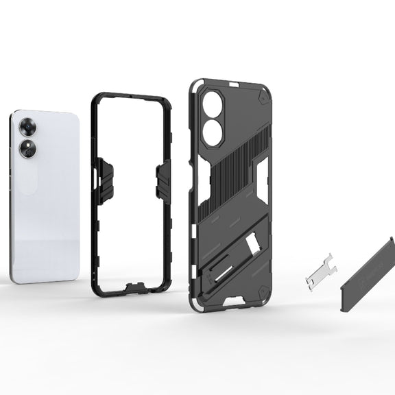 For OPPO A17 4G Global Punk Armor 2 in 1 PC + TPU Shockproof Phone Case with Holder(Black)