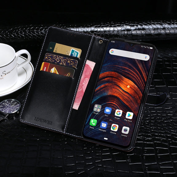 For Ulefone Armor 7 idewei Crocodile Texture Horizontal Flip Leather Case with Holder & Card Slots & Wallet(Dark Blue)