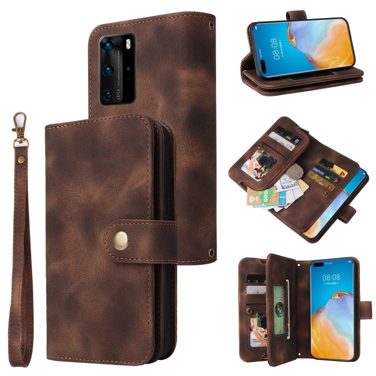 For Huawei P40 Pro Multifunctional Card Slot Zipper Wallet Leather Phone Case(Brown) - Huawei Cases by PMC TechLife | Online Shopping South Africa | PMC TechLife | Buy Now Pay Later Mobicred