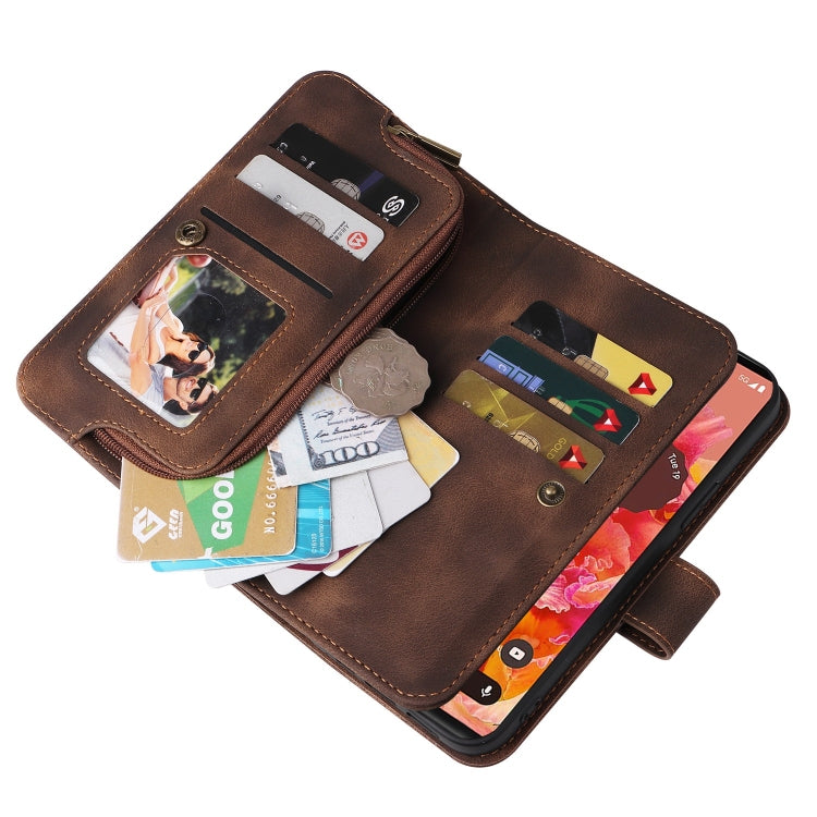For Google Pixel 6 Multifunctional Card Slot Zipper Wallet Leather Phone Case(Brown) - Google Cases by PMC TechLife | Online Shopping South Africa | PMC TechLife | Buy Now Pay Later Mobicred