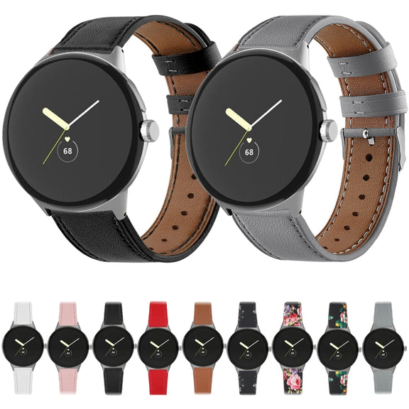 For Google Pixel Watch 1 / 2 / 3 41mm Round Tail Genuine Leather Watch Band(Black)
