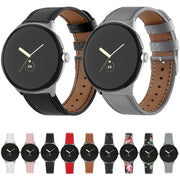 For Google Pixel Watch 1 / 2 / 3 41mm Round Tail Genuine Leather Watch Band(Black Pink Flower)