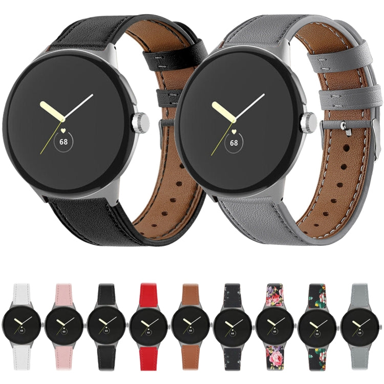 For Google Pixel Watch 1 / 2 / 3 41mm Round Tail Genuine Leather Watch Band(Brown)
