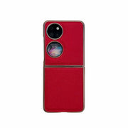 For Huawei P50 Pocket Nano Electroplating Cross Texture Genuine Leather Phone Case(Red)