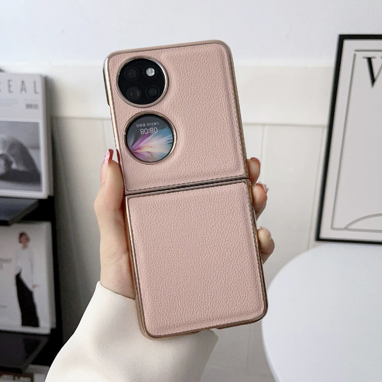 For Huawei P50 Pocket Nano Electroplating Genuine Leather Phone Case(Pink) - Huawei Cases by PMC TechLife | Online Shopping South Africa | PMC TechLife | Buy Now Pay Later Mobicred