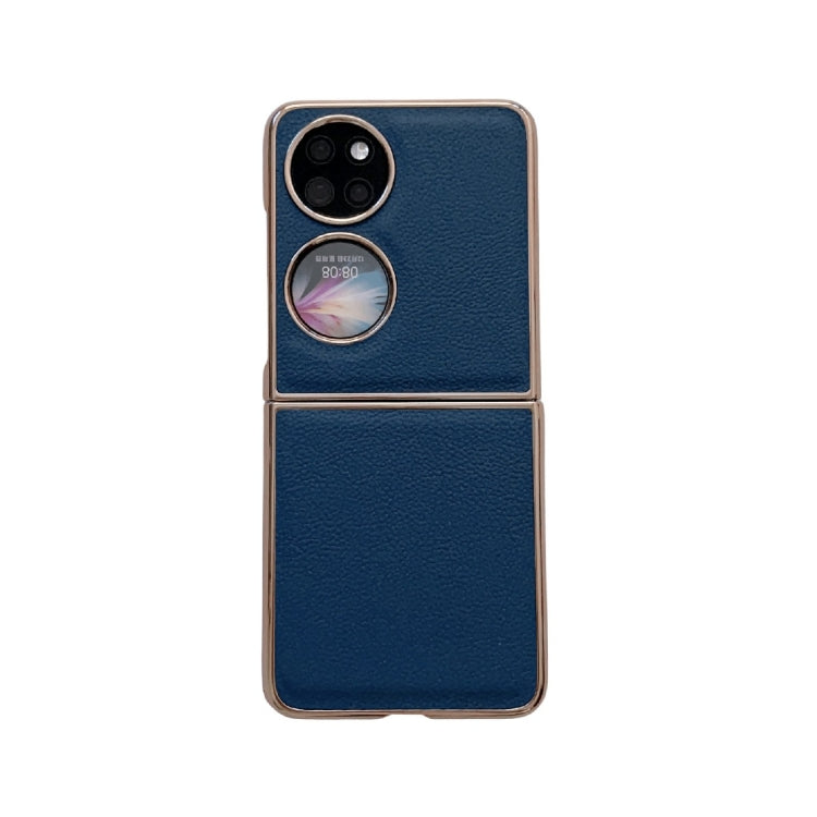 For Huawei P50 Pocket Nano Electroplating Genuine Leather Phone Case(Blue) - Huawei Cases by PMC TechLife | Online Shopping South Africa | PMC TechLife | Buy Now Pay Later Mobicred