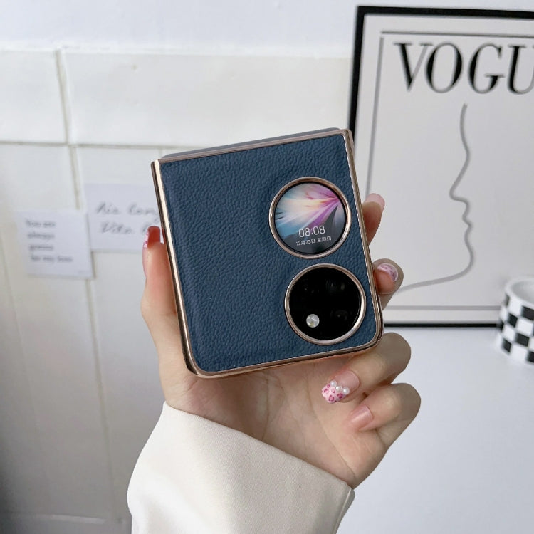 For Huawei P50 Pocket Nano Electroplating Genuine Leather Phone Case(Black) - Huawei Cases by PMC TechLife | Online Shopping South Africa | PMC TechLife | Buy Now Pay Later Mobicred