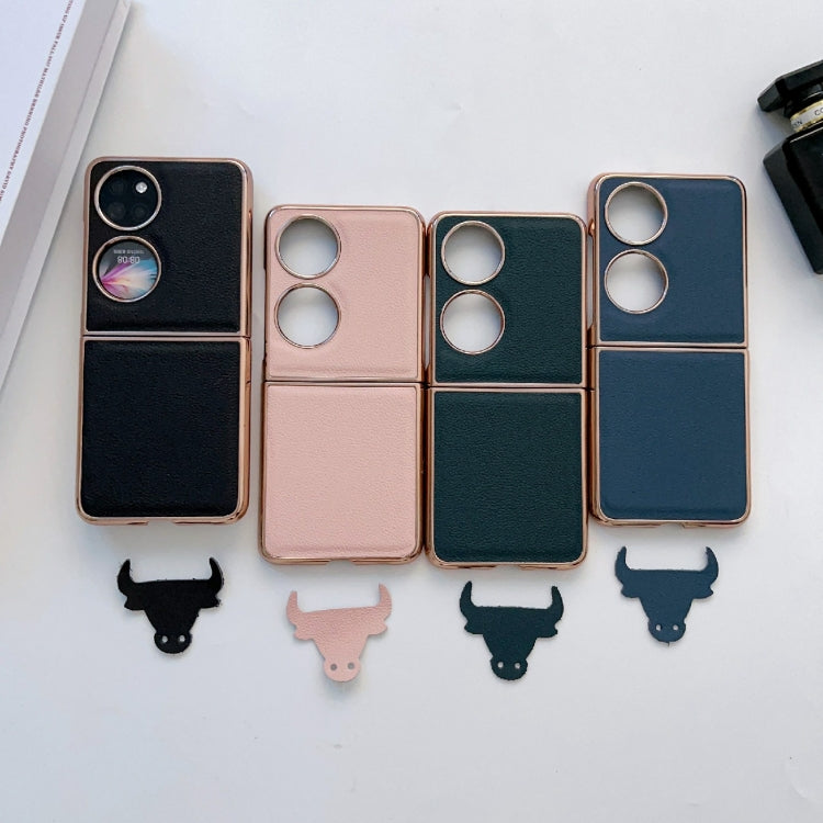 For Huawei P50 Pocket Nano Electroplating Genuine Leather Phone Case(Blue)
