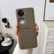 For Huawei P50 Pocket Nano Electroplating Litchi Texture Genuine Leather Phone Case(Grey)