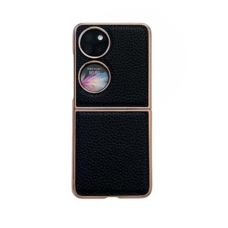 For Huawei P50 Pocket Nano Electroplating Litchi Texture Genuine Leather Phone Case(Black) - Huawei Cases by PMC TechLife | Online Shopping South Africa | PMC TechLife | Buy Now Pay Later Mobicred