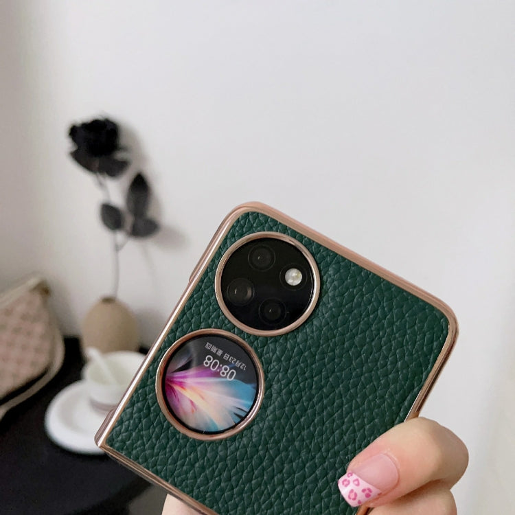 For Huawei P50 Pocket Nano Electroplating Litchi Texture Genuine Leather Phone Case(Grey)