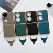 For Huawei P50 Pocket Nano Electroplating Litchi Texture Genuine Leather Phone Case(Blue)