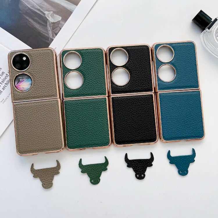 For Huawei P50 Pocket Nano Electroplating Litchi Texture Genuine Leather Phone Case(Blue)