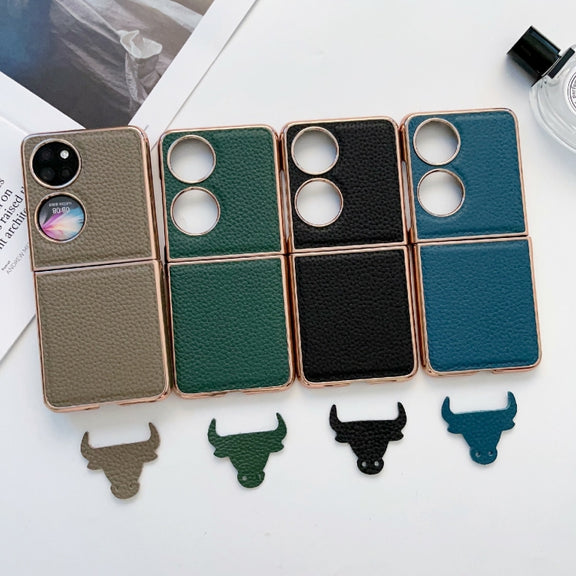 For Huawei P50 Pocket Nano Electroplating Litchi Texture Genuine Leather Phone Case(Green)