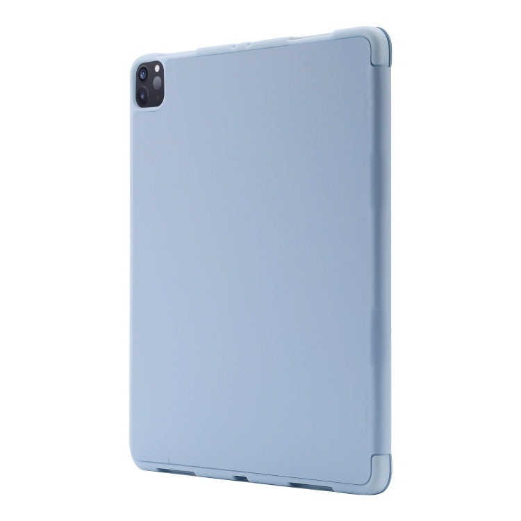 Skin Feel Pen Holder Tri-fold Tablet Leather Case For iPad Air 13 2024 / iPad Pro 12.9 2022 / 2021 / 2020 / 2018(Light Blue)