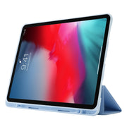 Skin Feel Pen Holder Tri-fold Tablet Leather Case For iPad Air 13 2024 / iPad Pro 12.9 2022 / 2021 / 2020 / 2018(Light Blue)