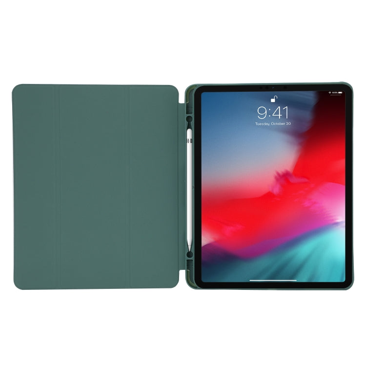 Skin Feel Pen Holder Tri-fold Tablet Leather Case For iPad Air 13 2024 / iPad Pro 12.9 2022 / 2021 / 2020 / 2018(Light Blue)