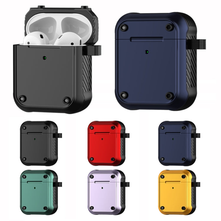 For AirPods 1 / 2 Wing TPU + PC Shockproof Earphone Protective Case(Black Purple)