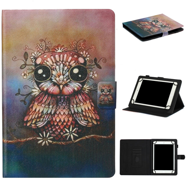 For 10 inch Tablet PC Universal Coloured Drawing Pattern Horizontal Flip Leather Case with Holder & Card Slot(Owl)
