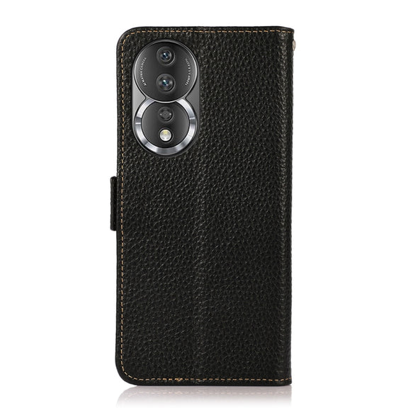 For Honor 80 Pro KHAZNEH Side-Magnetic Litchi Genuine Leather RFID Phone Case(Black)