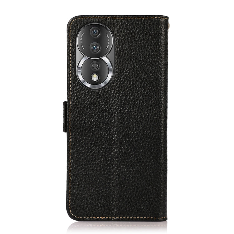 For Honor 80 Pro KHAZNEH Side-Magnetic Litchi Genuine Leather RFID Phone Case(Black)