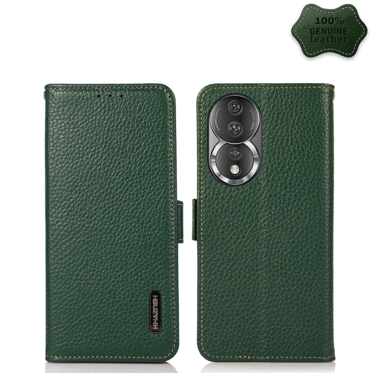 For Honor 80 Pro KHAZNEH Side-Magnetic Litchi Genuine Leather RFID Phone Case(Green) - Honor Cases by PMC TechLife | Online Shopping South Africa | PMC TechLife | Buy Now Pay Later Mobicred