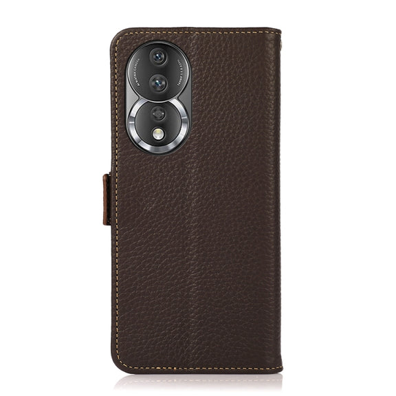 For Honor 80 Pro KHAZNEH Side-Magnetic Litchi Genuine Leather RFID Phone Case(Brown)