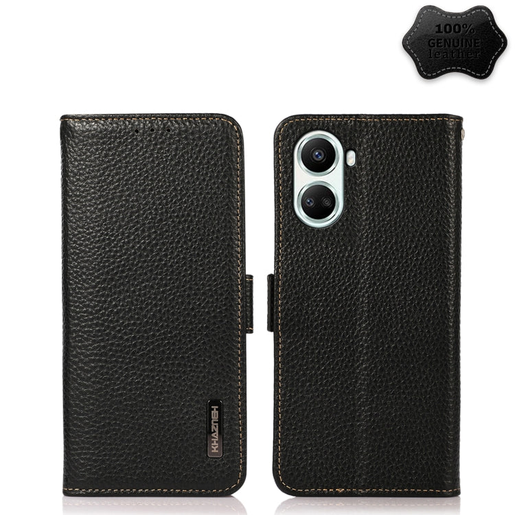 For Huawei nova 10 SE KHAZNEH Side-Magnetic Litchi Genuine Leather RFID Phone Case(Black) - Huawei Cases by PMC TechLife | Online Shopping South Africa | PMC TechLife | Buy Now Pay Later Mobicred