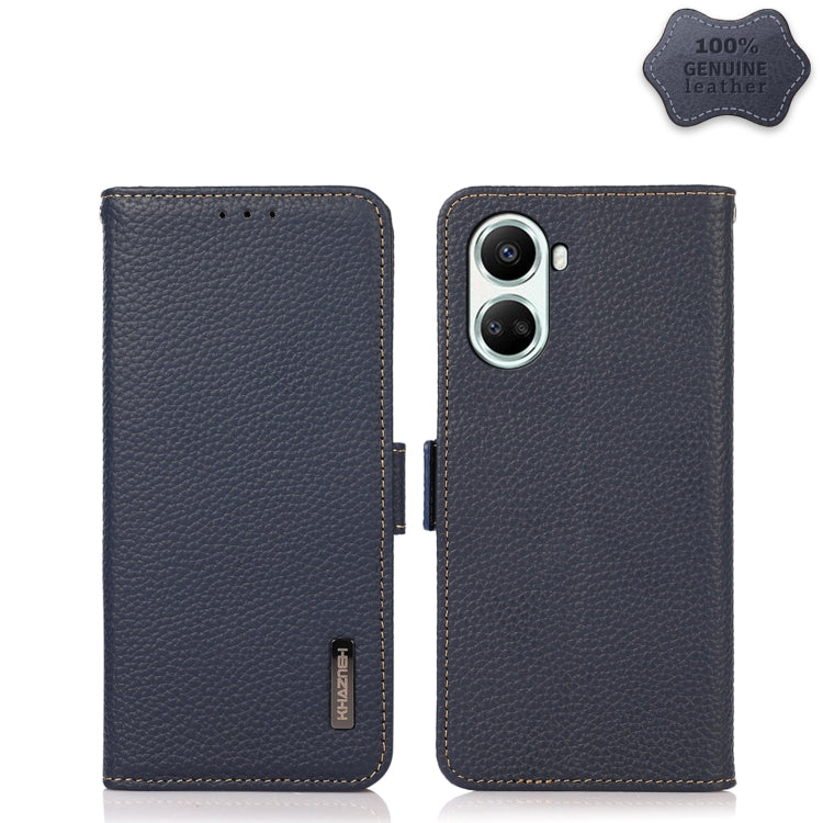 For Huawei nova 10 SE KHAZNEH Side-Magnetic Litchi Genuine Leather RFID Phone Case(Blue) - Huawei Cases by PMC TechLife | Online Shopping South Africa | PMC TechLife | Buy Now Pay Later Mobicred