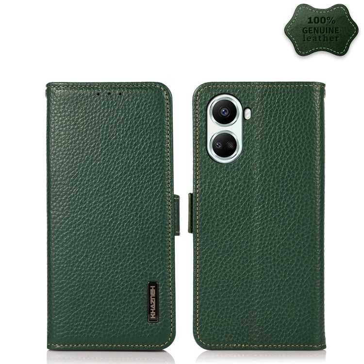 For Huawei nova 10 SE KHAZNEH Side-Magnetic Litchi Genuine Leather RFID Phone Case(Green) - Huawei Cases by PMC TechLife | Online Shopping South Africa | PMC TechLife | Buy Now Pay Later Mobicred