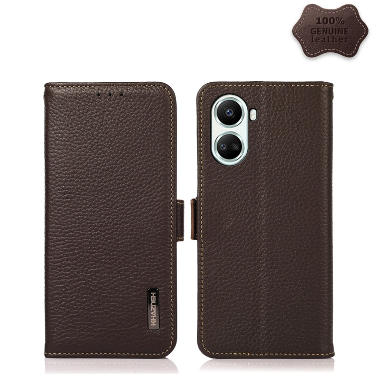 For Huawei nova 10 SE KHAZNEH Side-Magnetic Litchi Genuine Leather RFID Phone Case(Brown) - Huawei Cases by PMC TechLife | Online Shopping South Africa | PMC TechLife | Buy Now Pay Later Mobicred