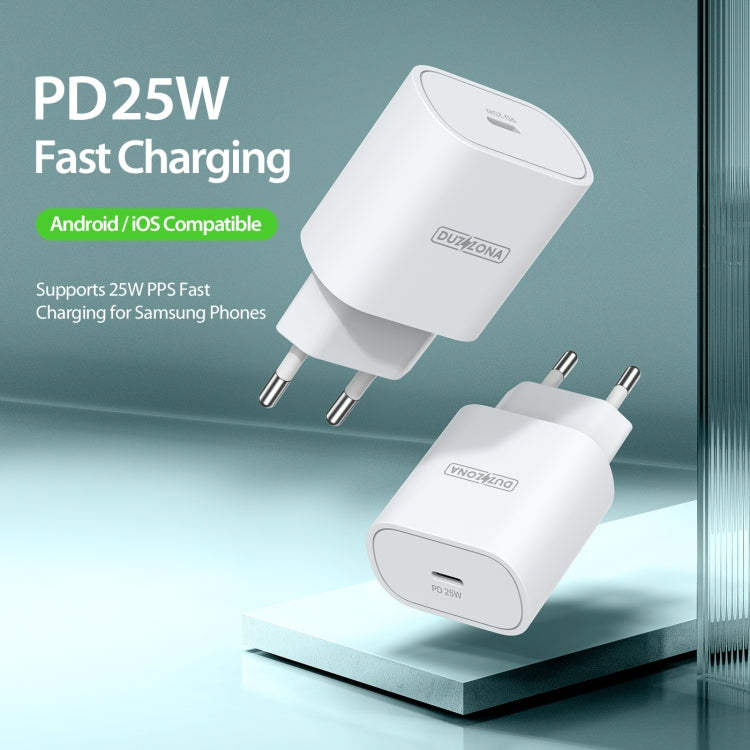 DUZZONA T6 PD 25W USB-C/Type-C Single Port Travel Charger,EU Plug(White) - USB Charger by DUZZONA | Online Shopping South Africa | PMC Jewellery | Buy Now Pay Later Mobicred